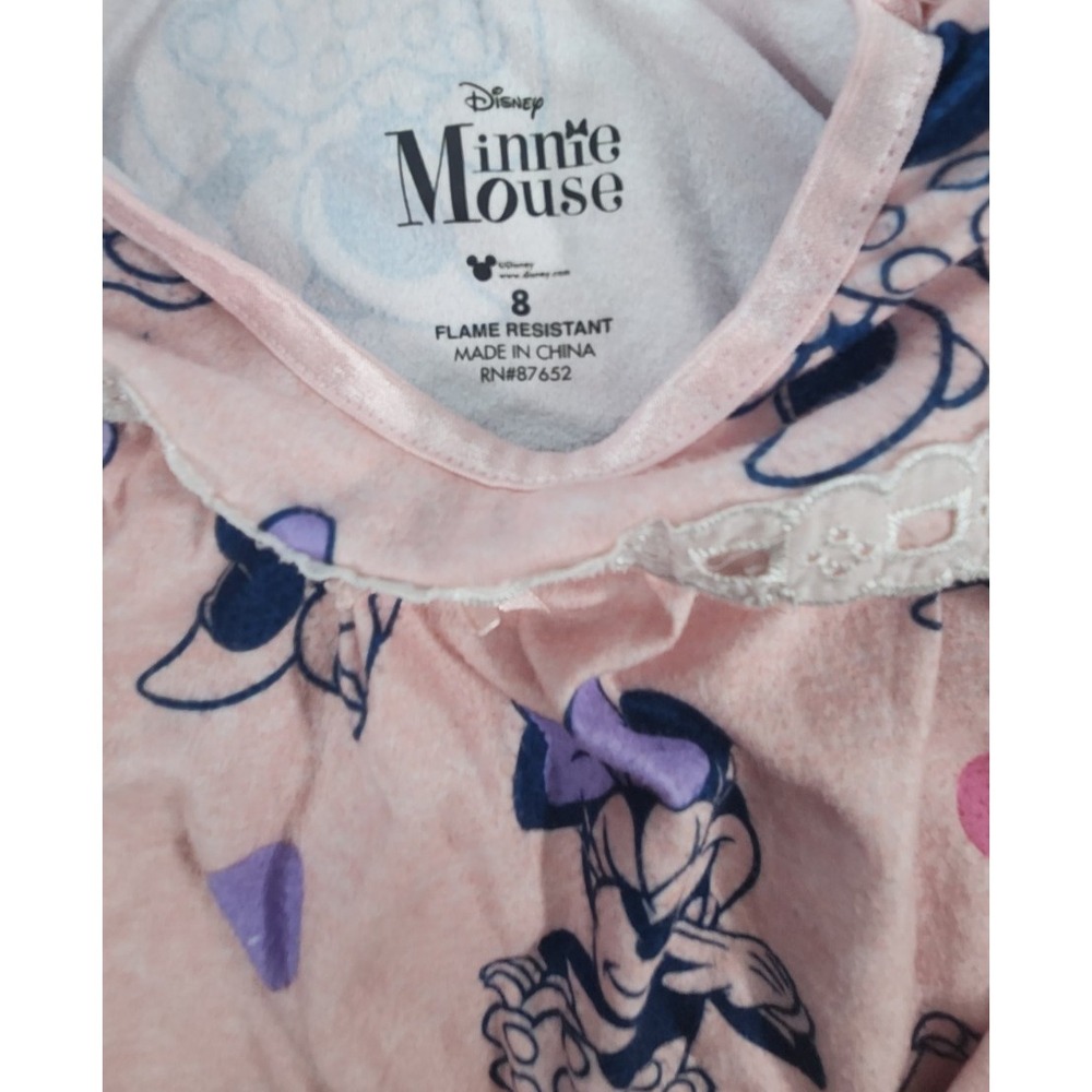 Disney Minnie Mouse Girls Pink Fleece Nightgown Long Sleeve Polka Dot Size 8 - Picture 3 of 4